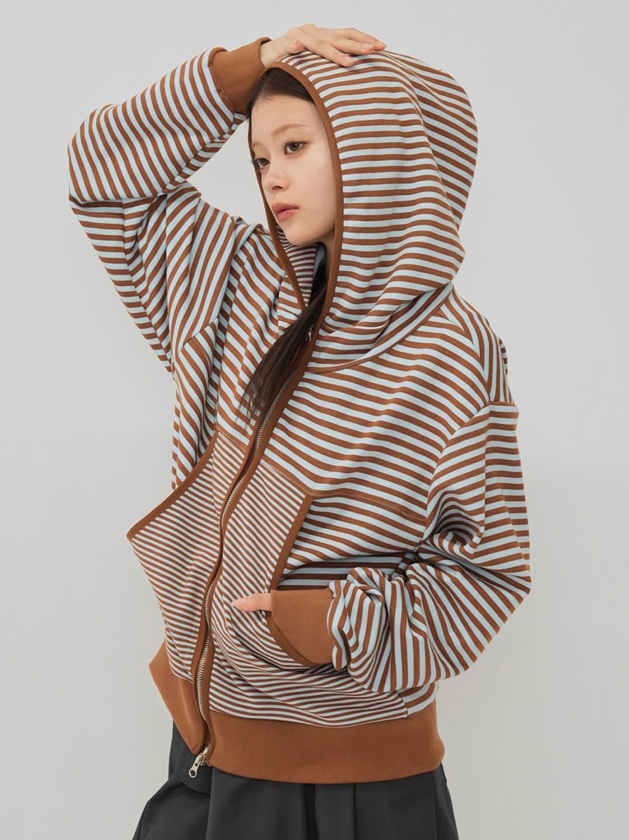 stripe pattern zip hoodie