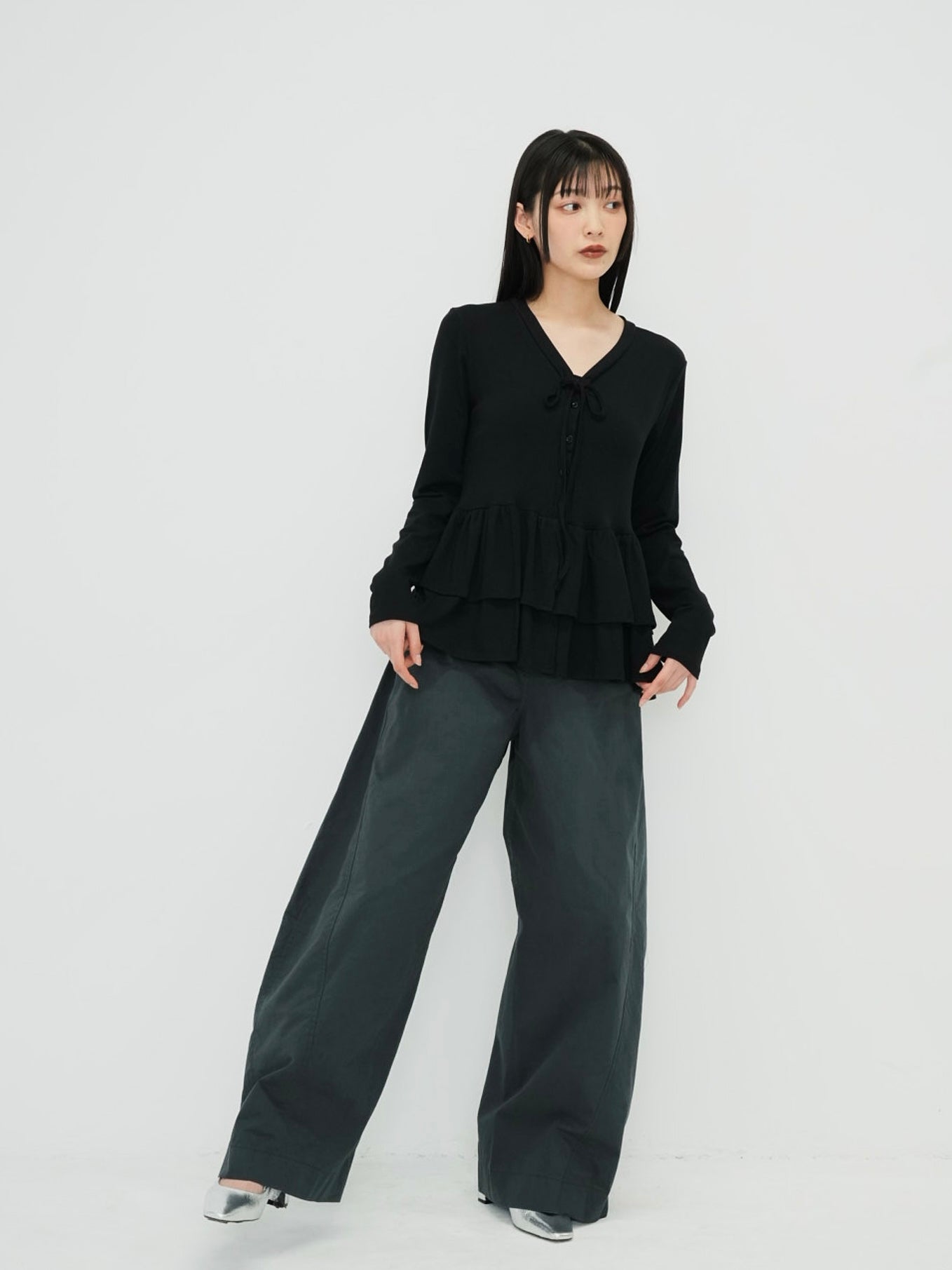 frill front ribbon cardigan
