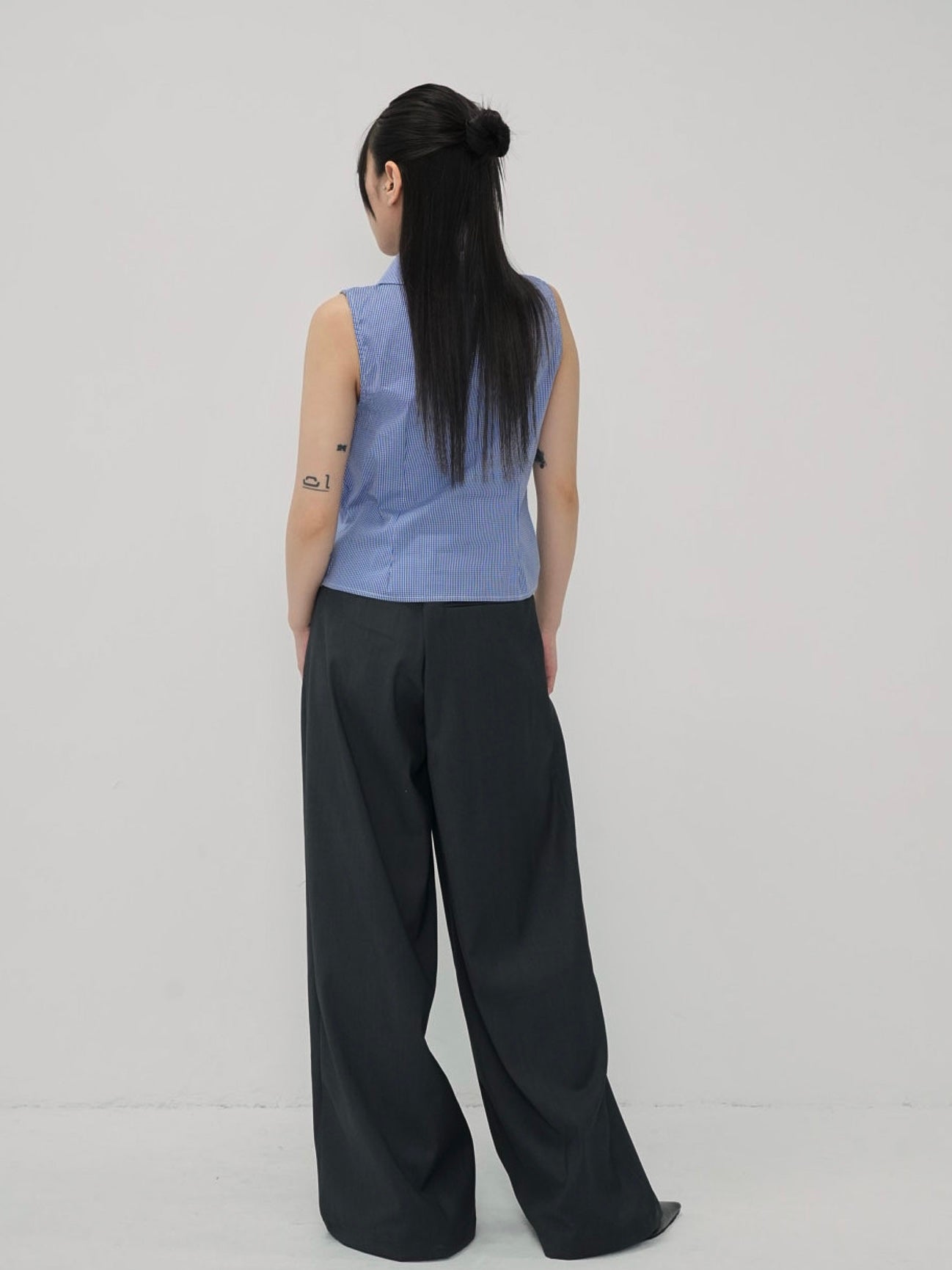 shirring check halter tops