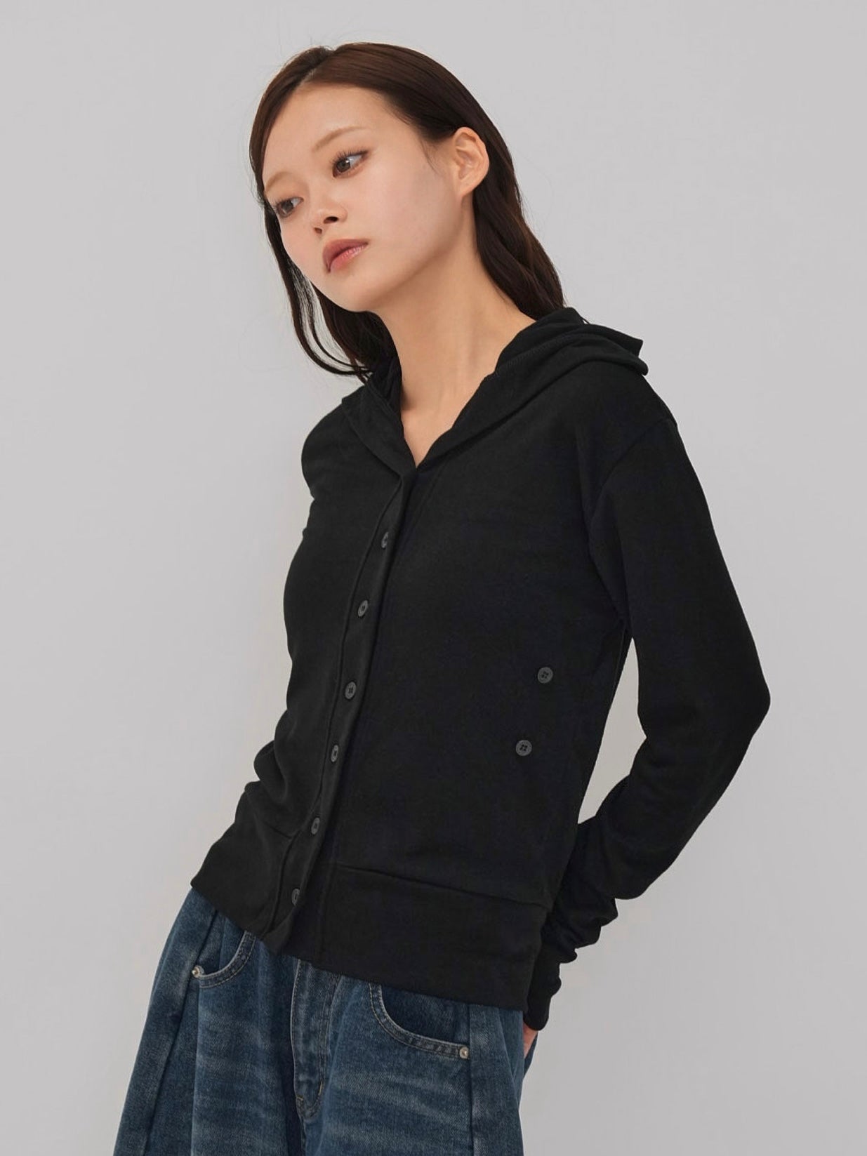 high neck twist button cardigan