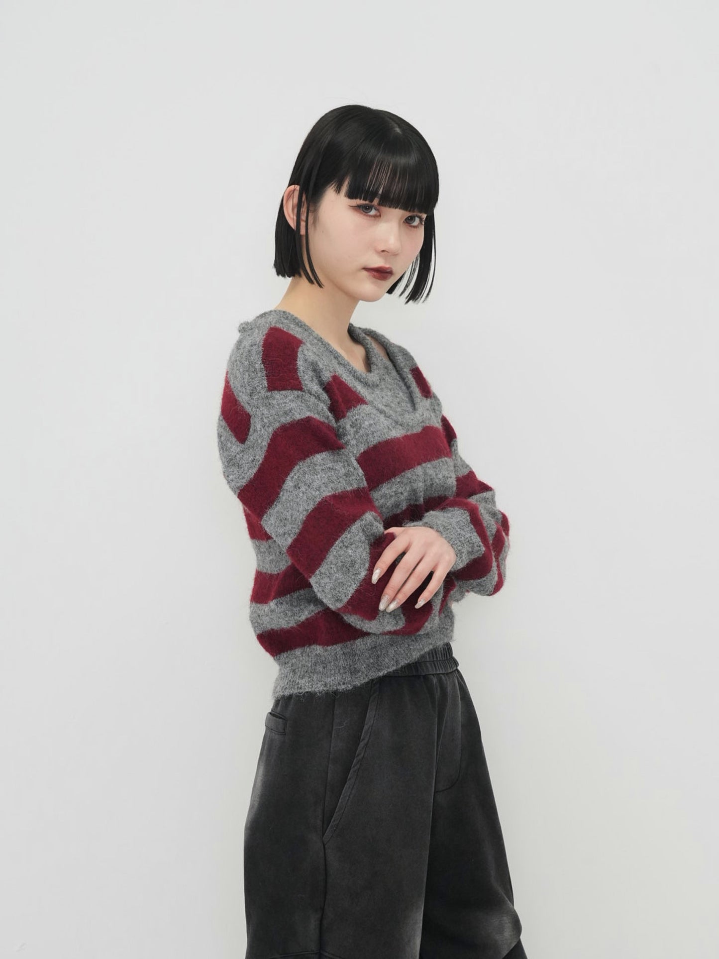 fake layered boarder knit