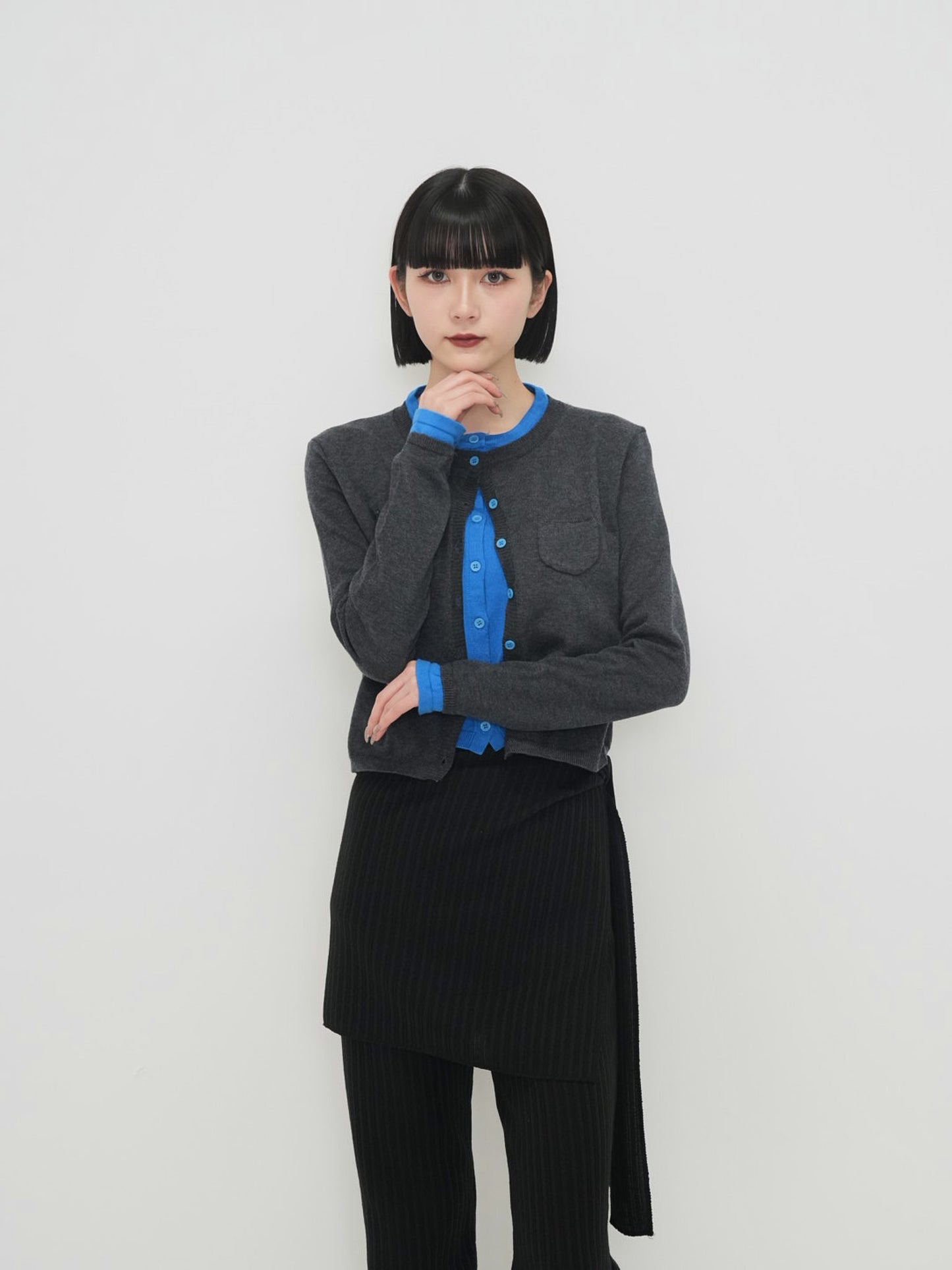 layered crew neck cardigan