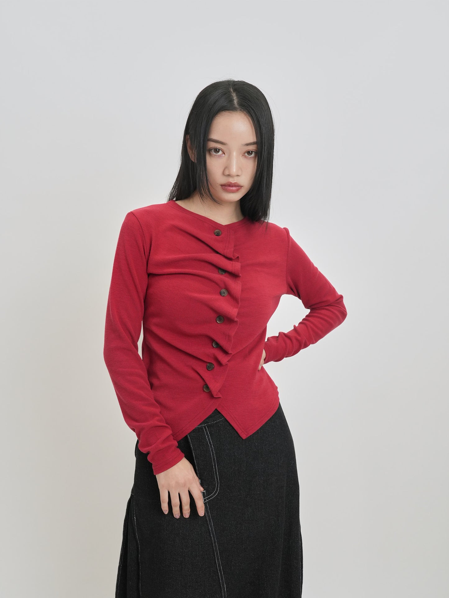 asymmetry frill blouse t