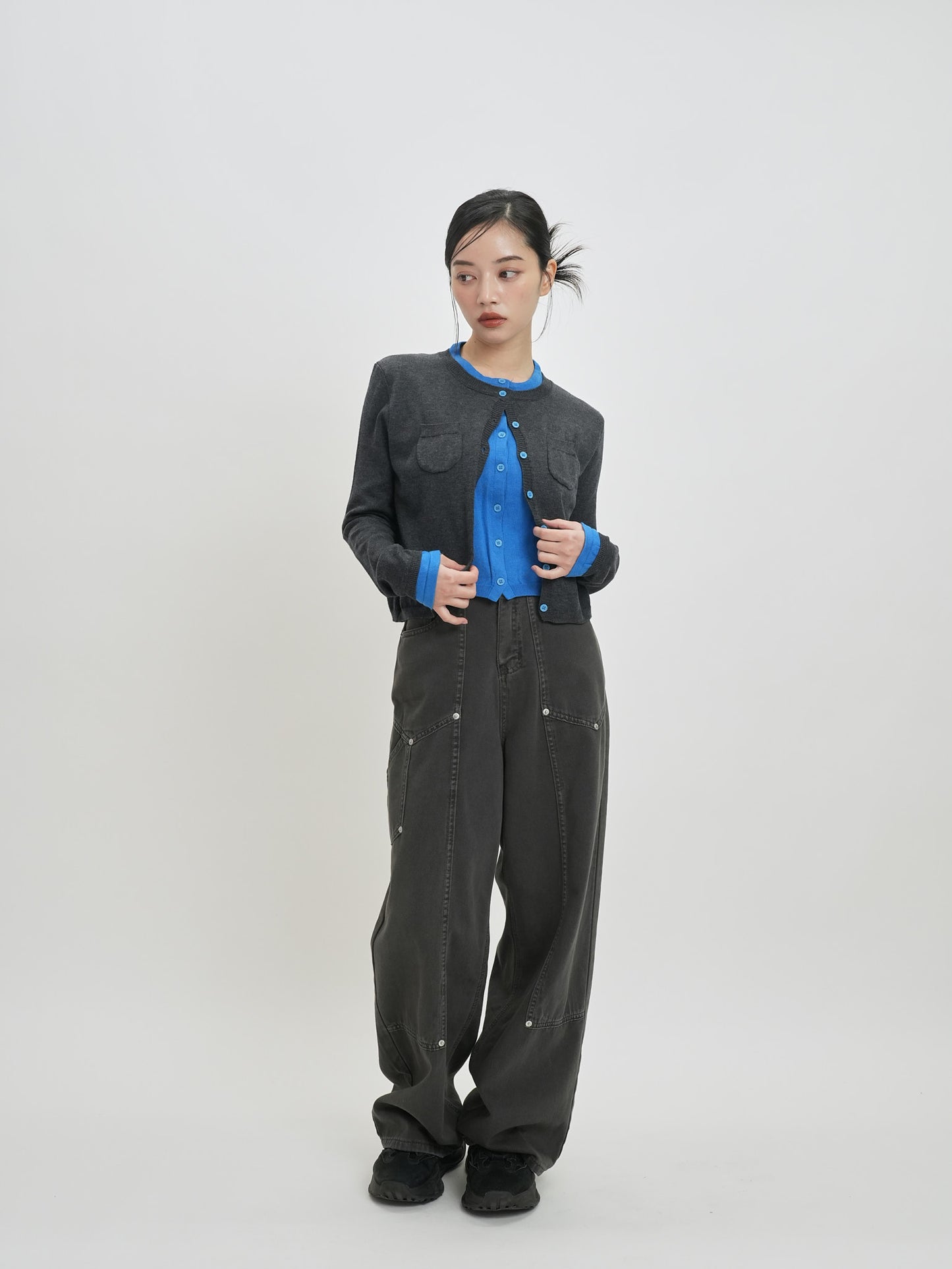 layered crew neck cardigan