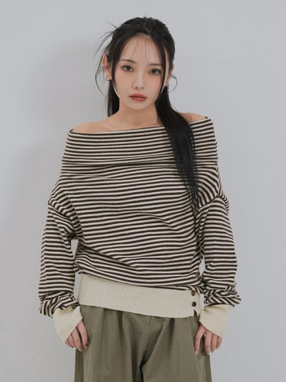 striped off shoulder knit