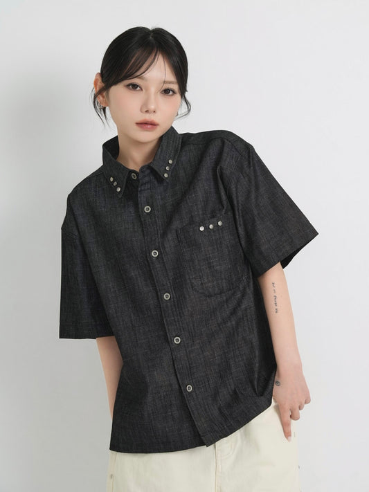 cropped stud denim shirt