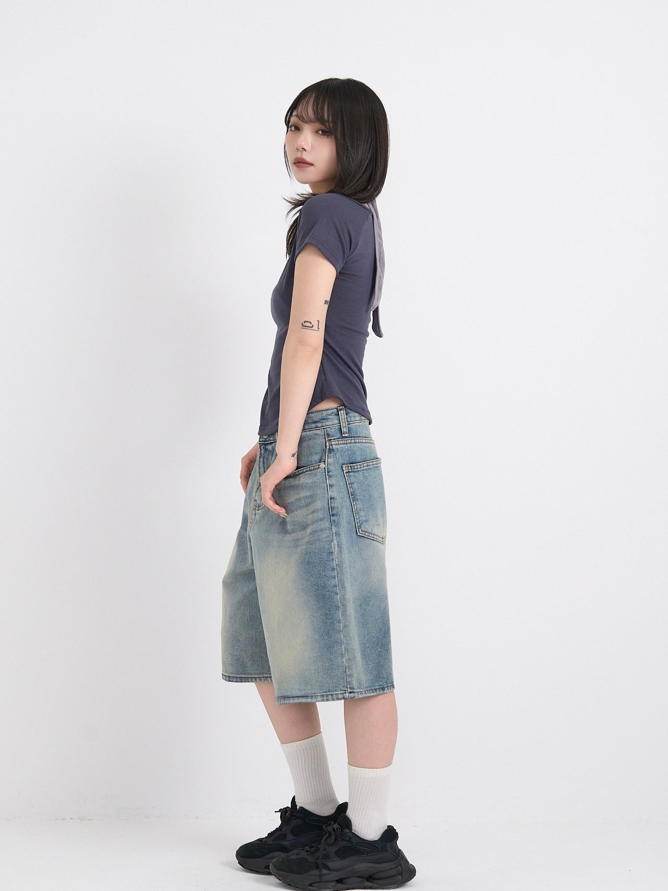 washed bermuda denim pants