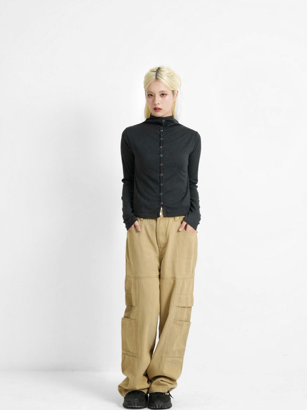 high neck fitted cardigan