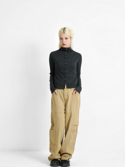 high neck fitted cardigan