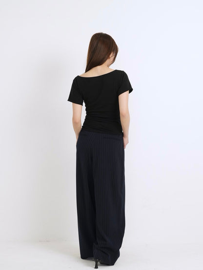 wide stripe tuck pants