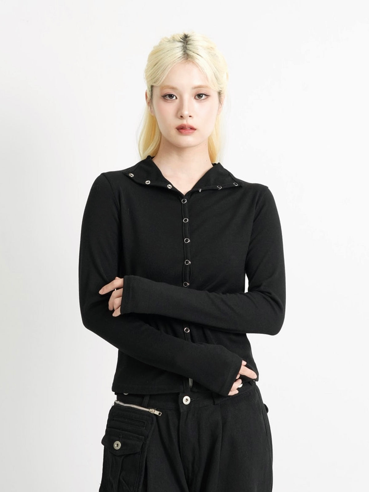 high neck fitted cardigan