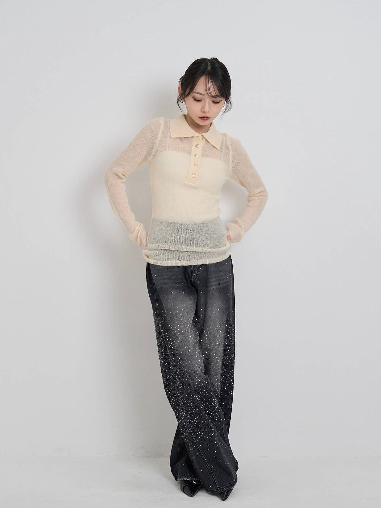 glitter wide denim pants