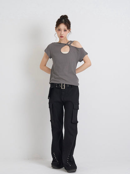 one shoulder cut tops