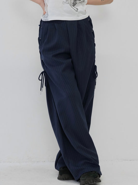 stripe side ribbon wide pants