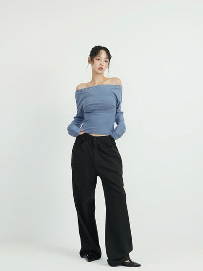 studs detail off shoulder tops