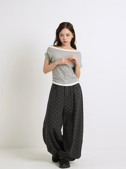 bicolor eyelet off shoulder tops