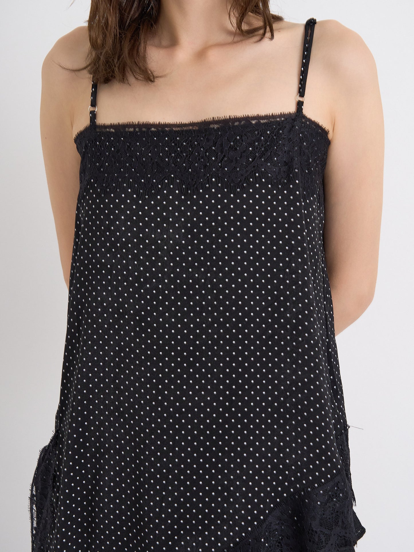 dot lace slip dress