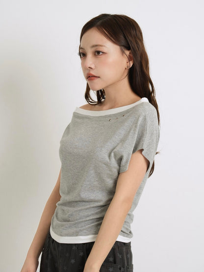 bicolor eyelet off shoulder tops