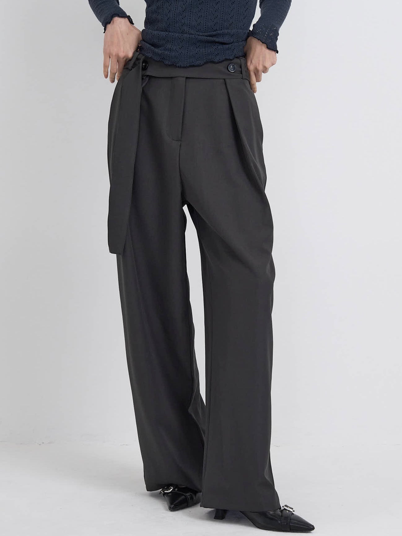 waist cord wide pants