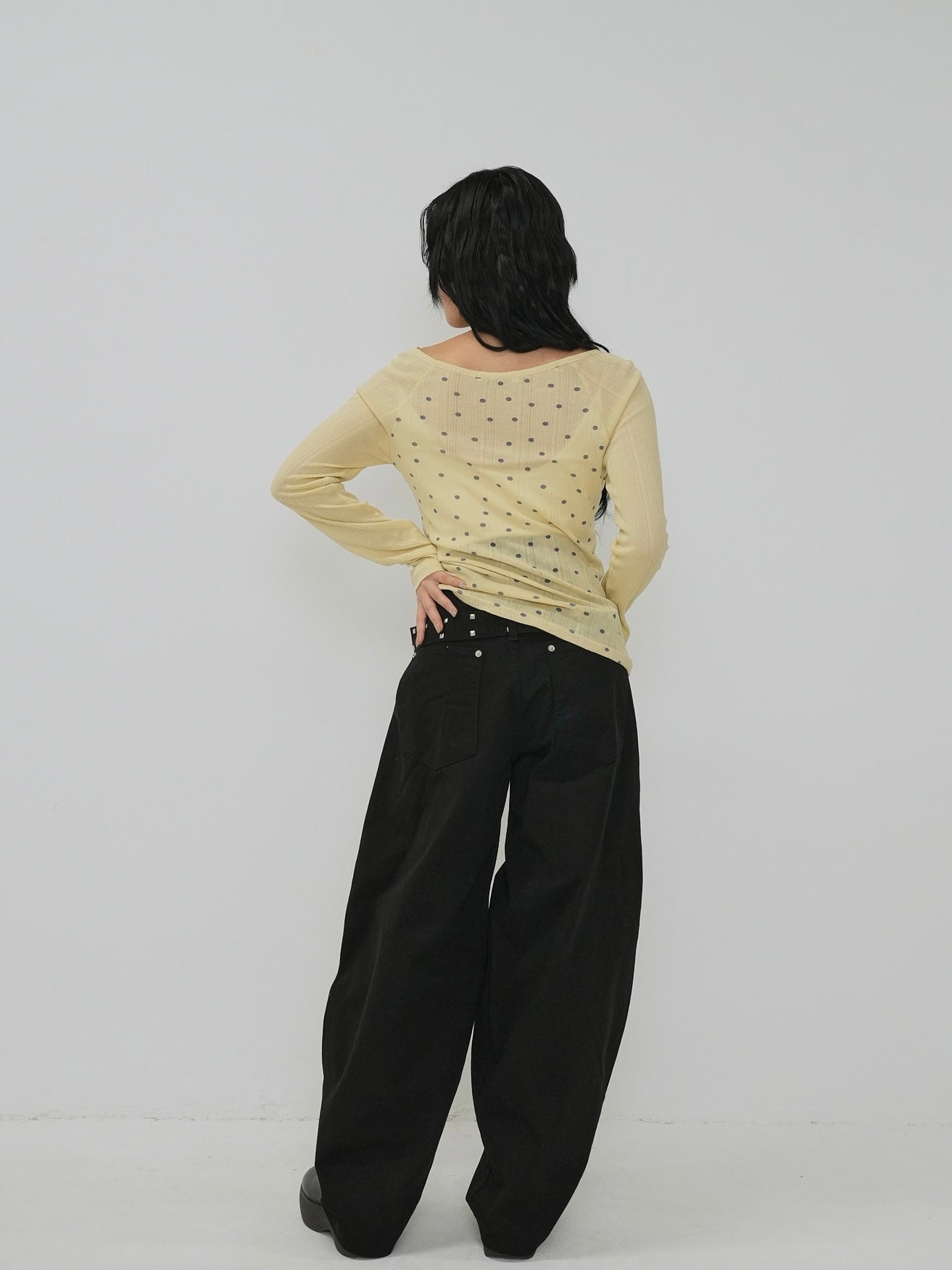 back belt detail wide pants