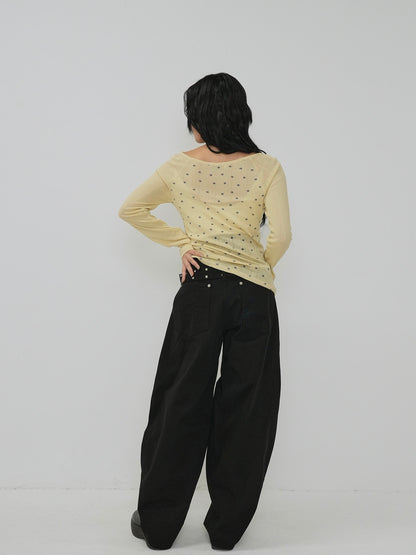 back belt detail wide pants