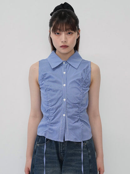 shirring check halter tops