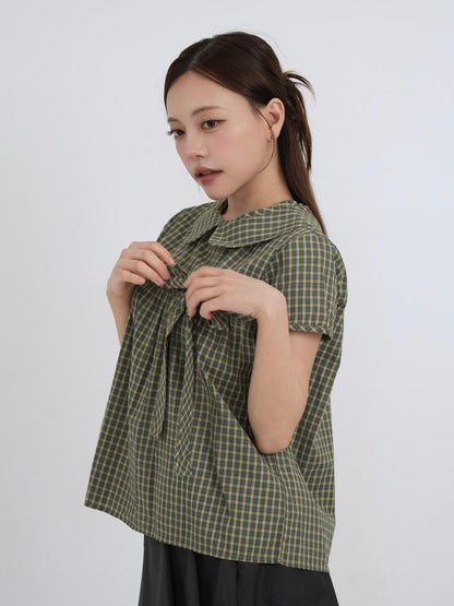 collar check blouse
