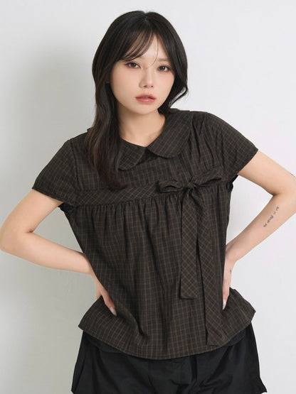 collar check blouse