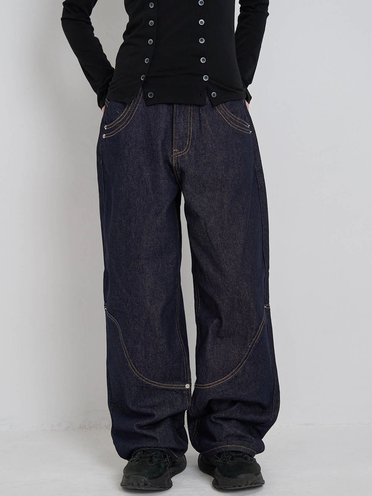 wide stitch denim pants