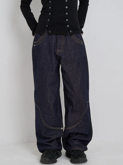 wide stitch denim pants
