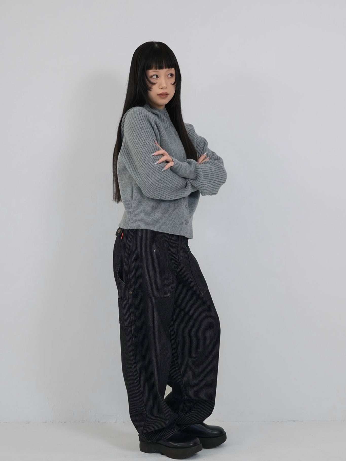 high-neck button knit cardigan