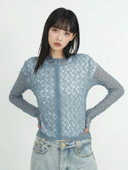 lace zip up tops
