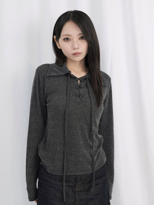 lace up collar tops