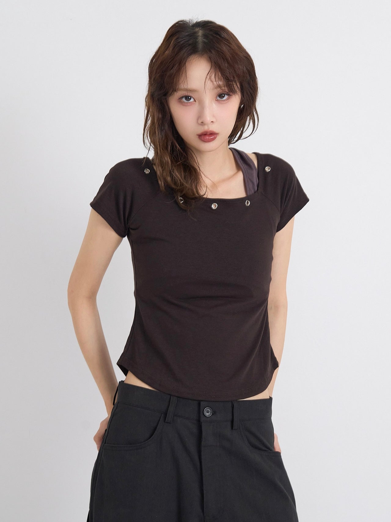 eyelet halter layered tops