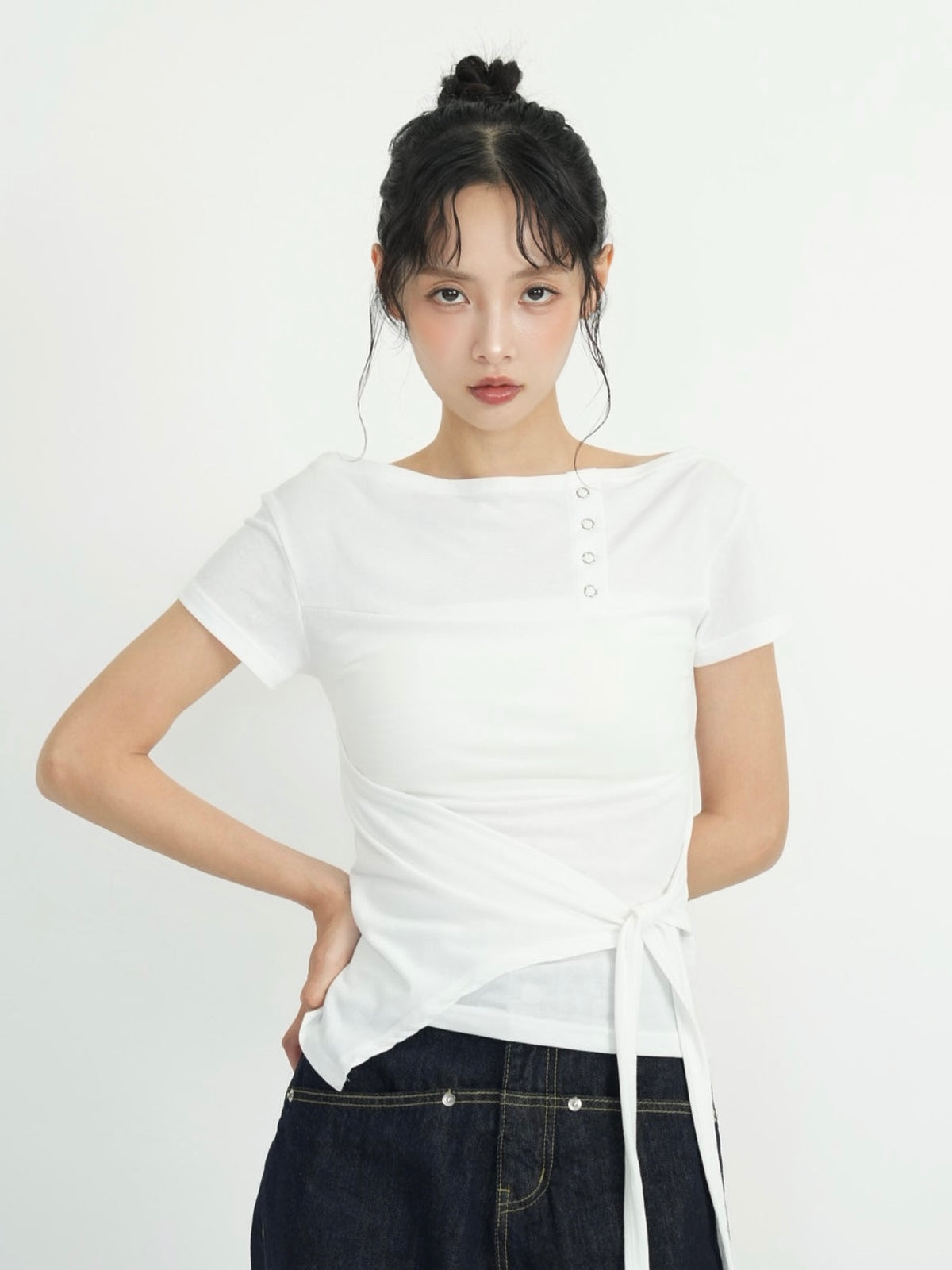 side tie snap tops