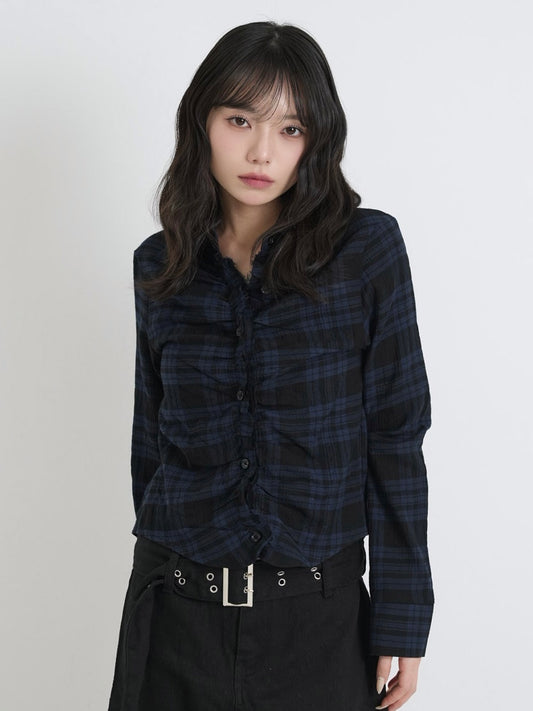 check frill blouse shirt