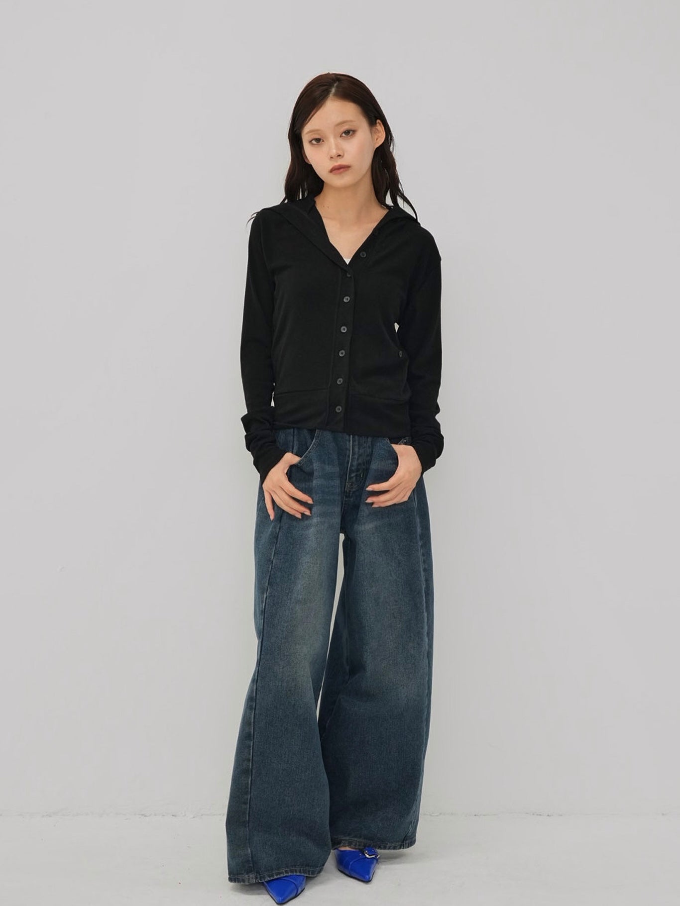 high neck twist button cardigan