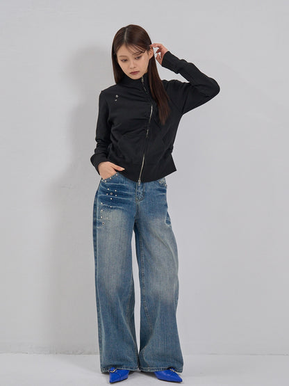 eyelet wave zip tops