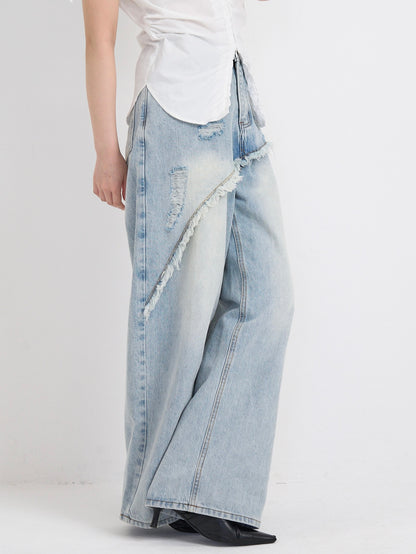 curved panel denim pants