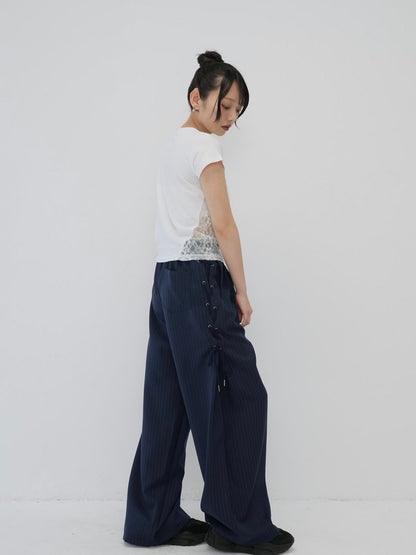 stripe side ribbon wide pants