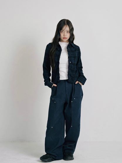 check frill blouse shirt