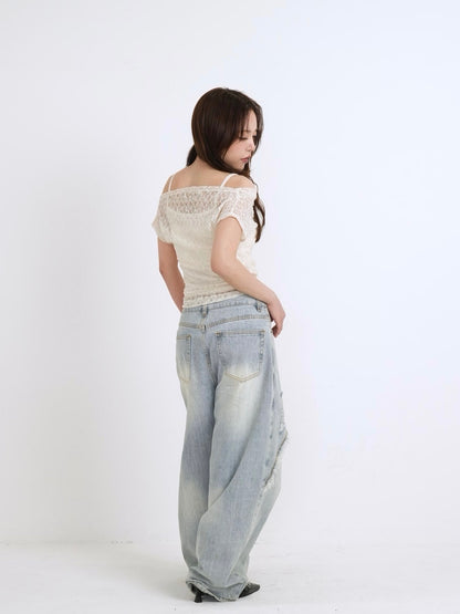 lace shirring off shoulder tops