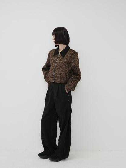 leopard collar blouson