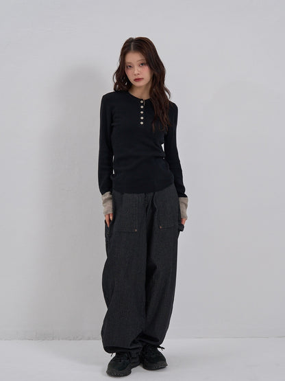 bicolor button round tops