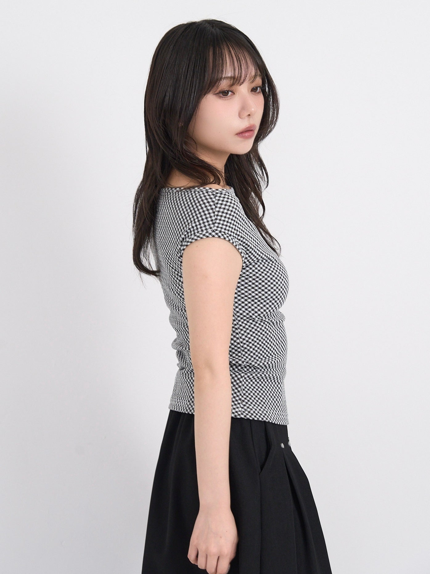 gingham off shoulder tops