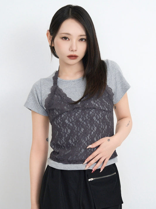 lace overlay halter tops