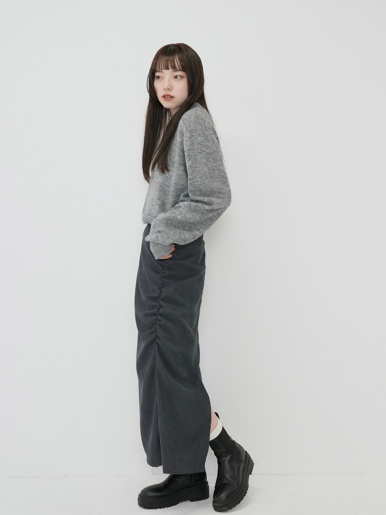 corduroy side gather skirt