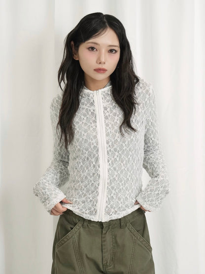 lace zip up tops