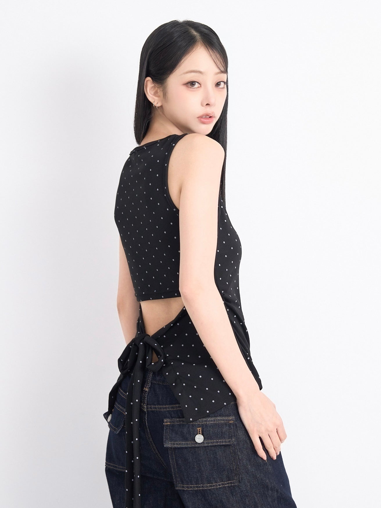 open back ribbon dot tops