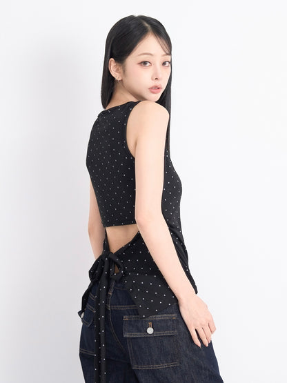 open back ribbon dot tops